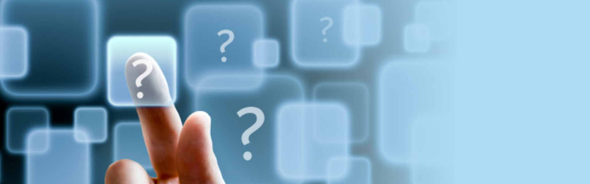 Frequently Asked Questions image of finger pointing at digital screen with keyboard key question mark